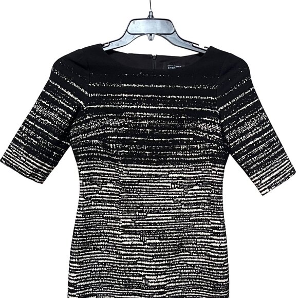 Rickie Freeman Teri Jon Black White‎ Stripe Short Sleeve Wool Fitted Dress Sz 8 - Picture 3 of 7
